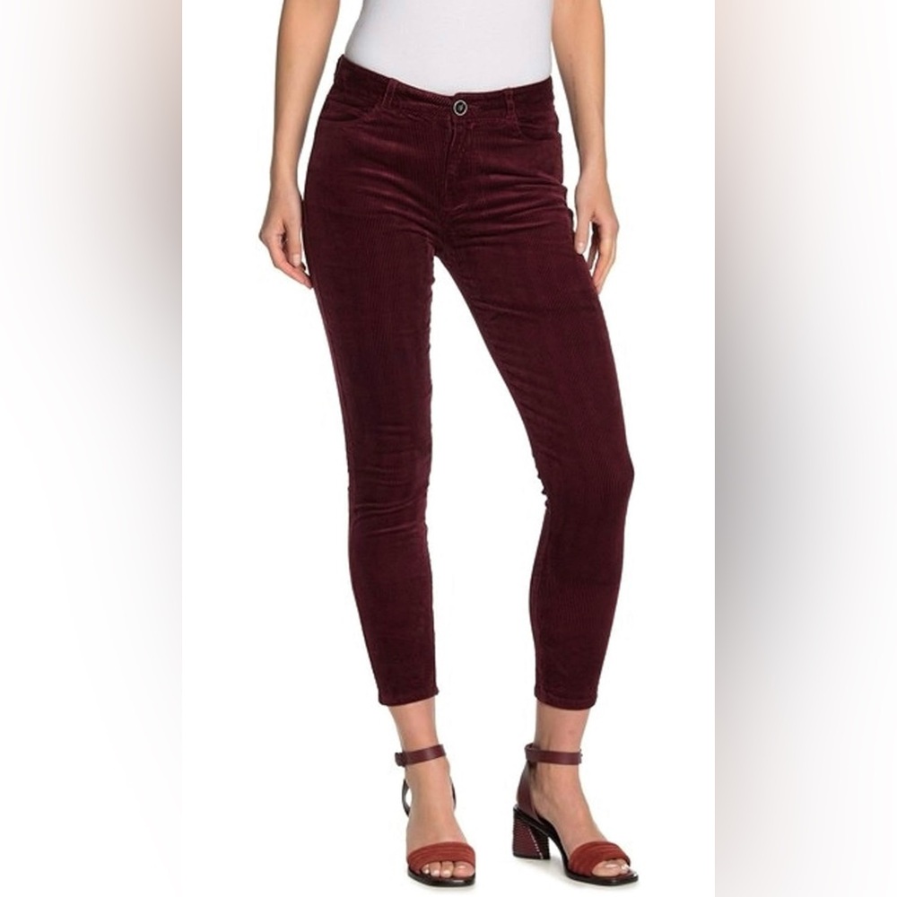 Paige Velvet Burgundy Corduroy Pants Hoxton Ankle skinny Stretch